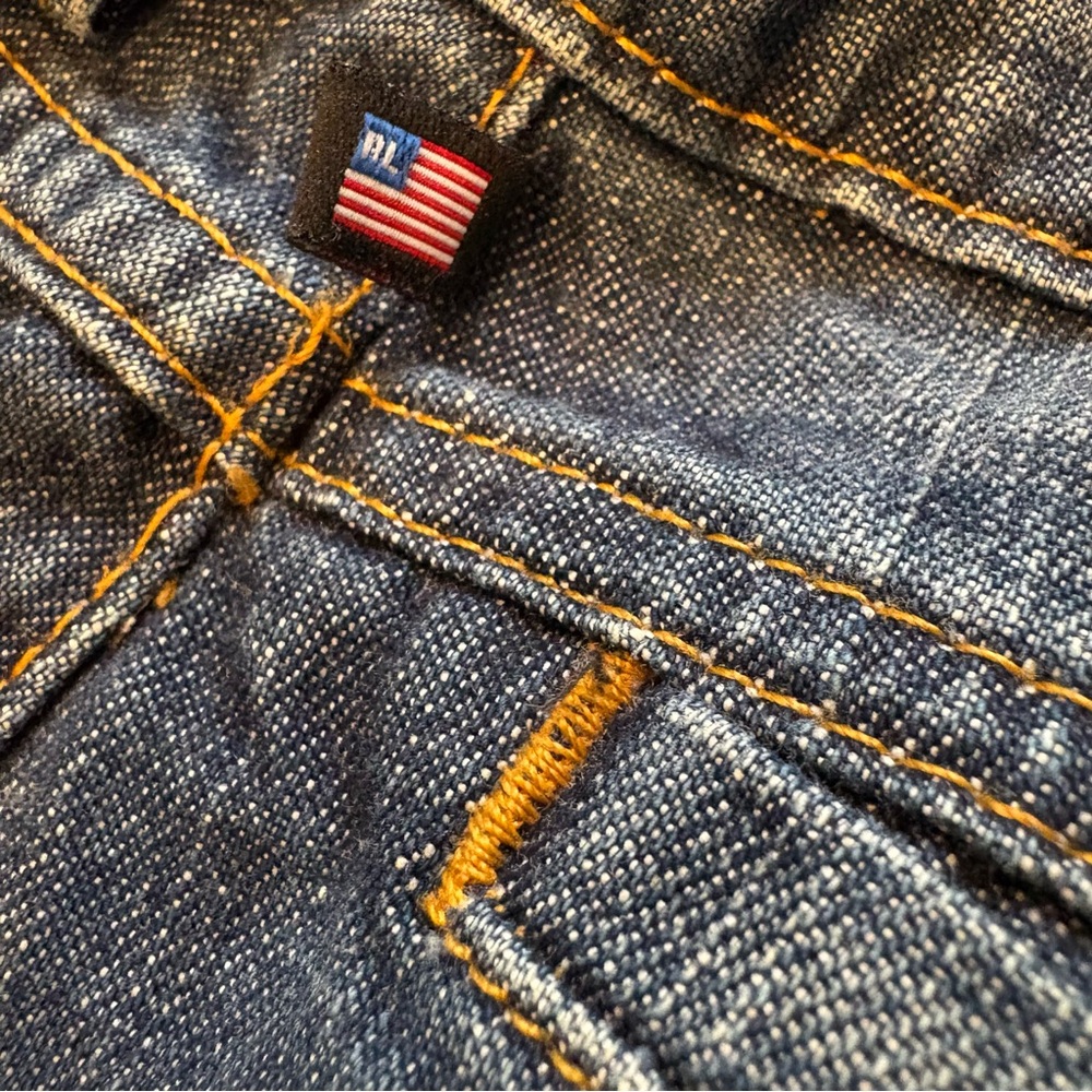 POLO Jeans Company 90s Racer Knee Denim Skirt Flag Logo, Sz 12 - Picture 13 of 15